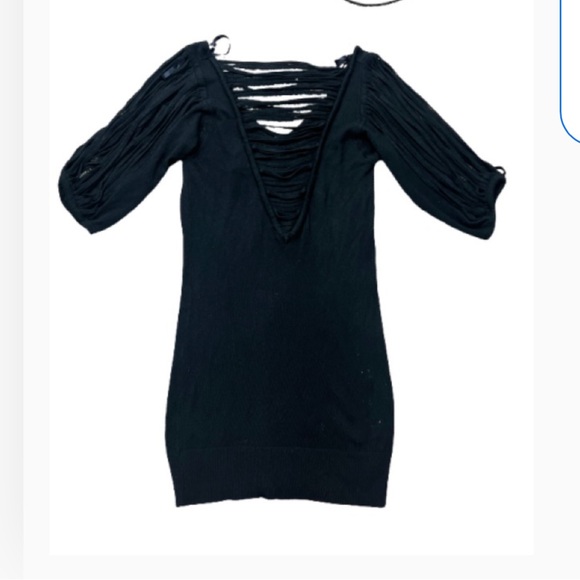 Bisou Bisou Goth Glsm Black Sweater Top V-Neck Blouse with Cutout Sleeves - Picture 8 of 12